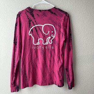 Women's Ivory Ella XS Crew Neck Long Sleeve Tie Dye Pink Cotton T- Shirt